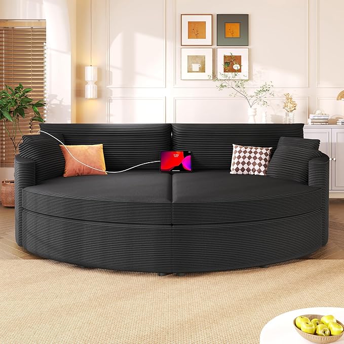 JUSTONE 102.3 Oversized Double Chaise Lounge Sofa Bed Convertible Loveseat with Deep Seat &amp USB Ports Modern Upholstered Couch for Living Room Black