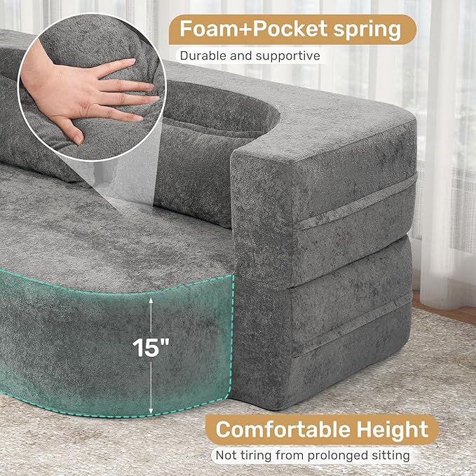 78 Convertible Sofa Bed with Pillows Queen Sleeper SofaFoam Folding Mattress Sleeper Modern Teddy Fabric Floor Cushion and Futon Chaise Lounge SofaFor ApartmentsGuest RoomsGuest UseCondoGary