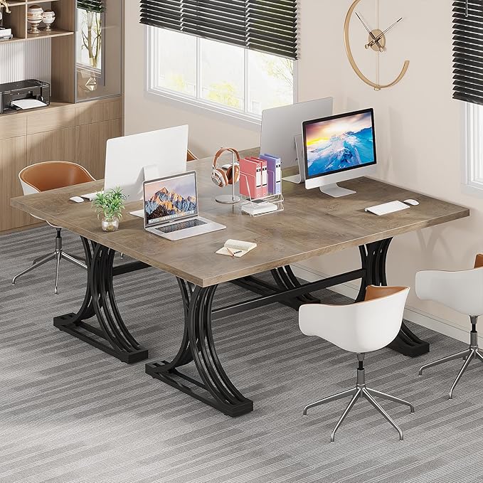 Tribesigns 63 Large Office Desk Modern Executive Desks with Stylish Legs Wood Computer Desk Business Furniture Work Desk for Home Office (Grey and Black)