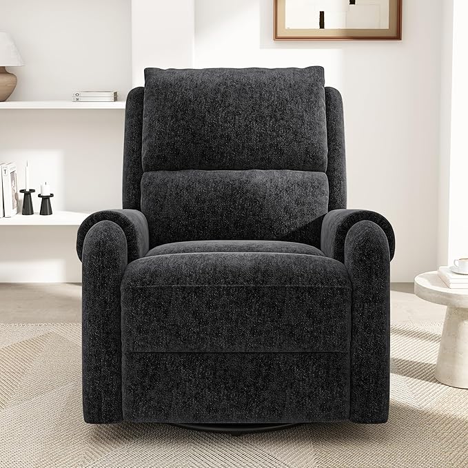 Christopher Knight Home Harper Massage Recliner Chair with 8 Modes Chenille Upholstered Recliner Sofa Swivel Massage Chair with a Side Storage Pocket for Living Room/Bedroom Head Support Black