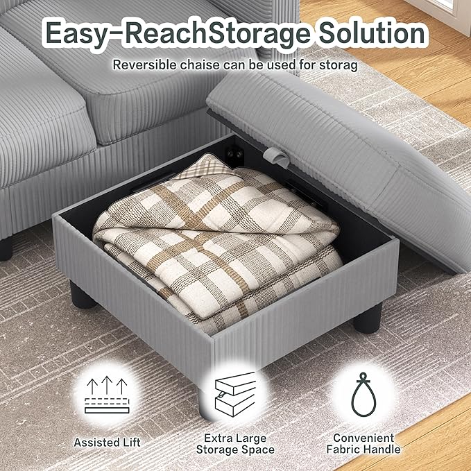 JY QAQA Convertible Sectional Sofa with 3-Seater Sofa L-Shaped Ottoman Couch with Modern Linen for Apartment Small Living Room and Small Space (Light Grey)
