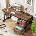 Tribesigns 59 Inch Computer Desk with 3 Drawers Industrial PC Desk Study Writing Table Workstation with File Storage Home Office Desks with Large Desktop and Metal Frame (Walnut)