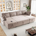 Merax Pull-Out Sofa Bed Sleeper Pull Out Sectional Couch with Storage USB Cup Holder for Apartment Living Room Brown