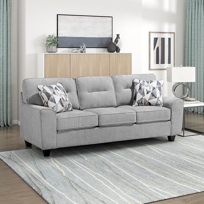 Lexicon Modern Sofa Chenille Sofa 2 Pillows Track Arm Reversible Cushions Removable Cushion Cover Easy Assembly Comfy Couch for Living Room/Office/Reading Spaces Gray