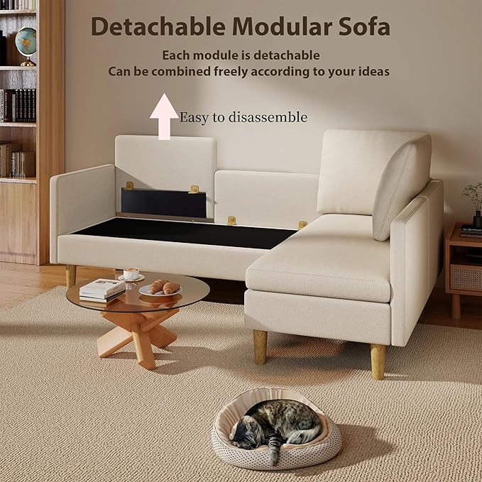 Gizoon 4-Seat Sectional Couch Convertible Sofa Bed 79.1'' L-Shape Sofa Bed with Comfortable Fabric Deeper Seat Comfy Seat Cushion for Living Room Apartments Office Beige