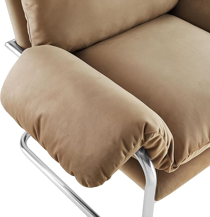 Modway Ansel Performance Velvet Accent Chair in Taupe - Stain-Resistant Velvet Lounge Chair for Living Room Bedroom - Corner Reading Chair with Arms and Removable Cushions