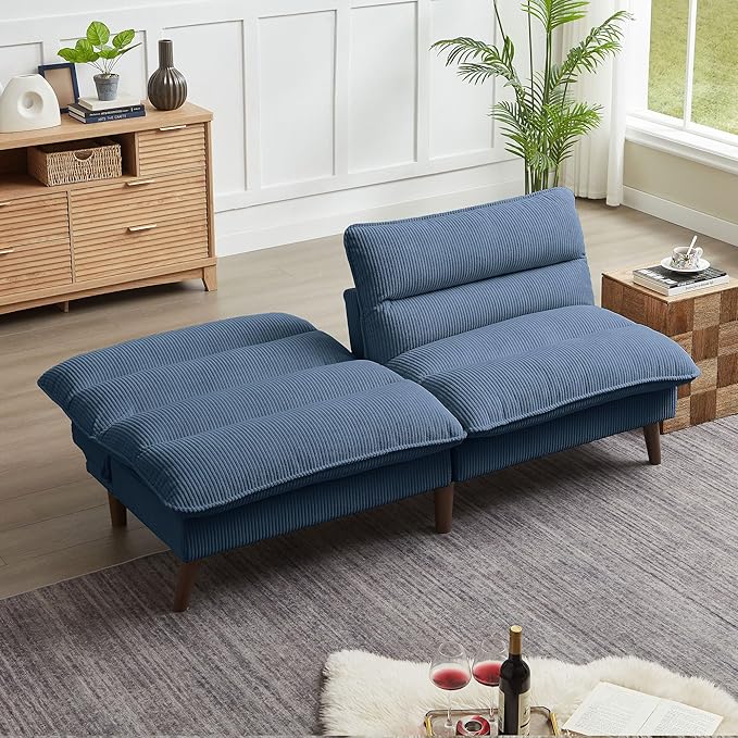 Convertible Futon Sofa Bed 72 Futon Couch with Adjustable Back Upholstered Sleeper Sofa Bed for Living Room Apartment Small Space Blue
