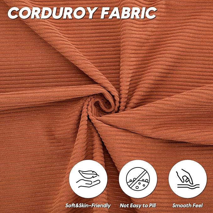 L Shaped Convertible Modular Sofa Bed with Cylindrical Pillow &amp Reversible Chaise Corduroy Folding Floor Sofa Couch Bed with Fixed-Shape Frame &amp Storage Pocket for Living Room Orange