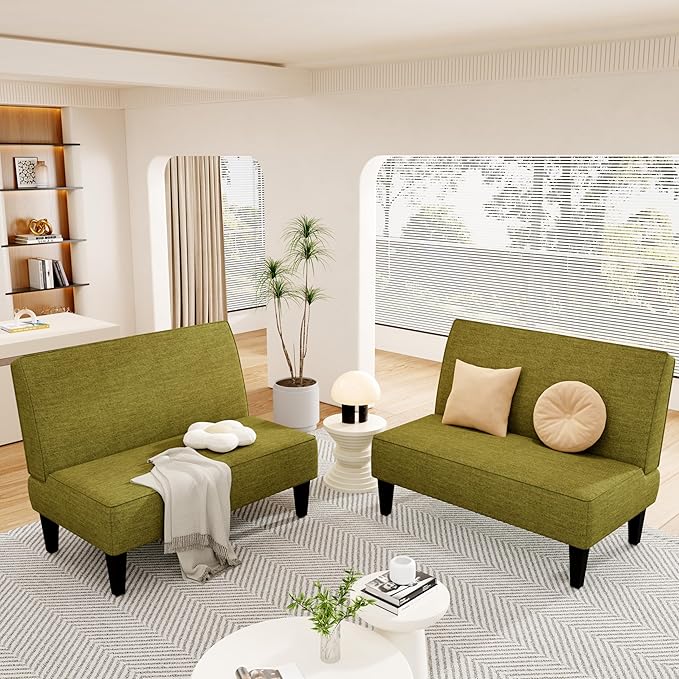 ALISH Small Loveseat Sofa 2-Seater Sofa Couch with Wooden Legs for Bedroom Living Room Upholstered Mini Couch for Small Spaces