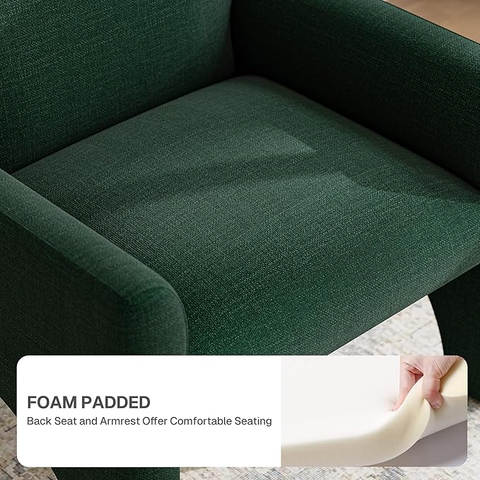 BELLEZE Modern Accent Chair Set of 2 Comfortable Upholstered Arched Design Armchair with Rubber Wood Legs for Living Room Bedroom Office - Green