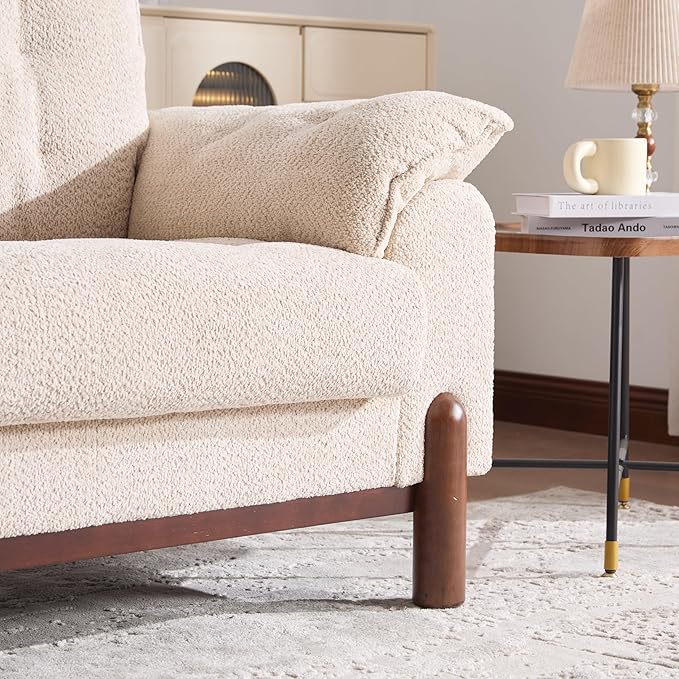 Merax 83.5 Oversized Loveseat Sofa Mid-Century Modern Tufted Boucle Upholstered 3-Seater Couch with Wooden Frame &amp 2 Pillows Cozy Leisure Couches for Living Room Office Breathable Material Be