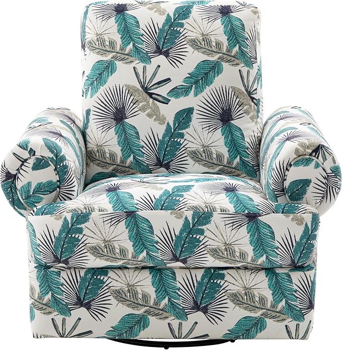 Christopher Knight Home Besty Chenille Upholstered Swivel Recliner Chair Wooden Swivel Accent Chair with Adjustable Backrest Super Comfort Rocker Recliner Sofa for Living Room/Bedroom Green+White