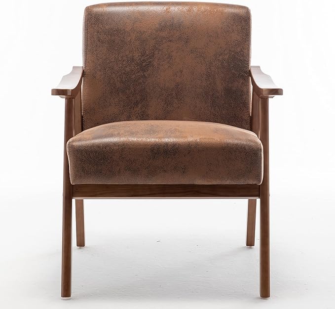 Accent Chair with Microfiber Upholstery and Solid Wood Frame Classic Mid-Century Modern Living Room Furniture for Extra Seating Brown