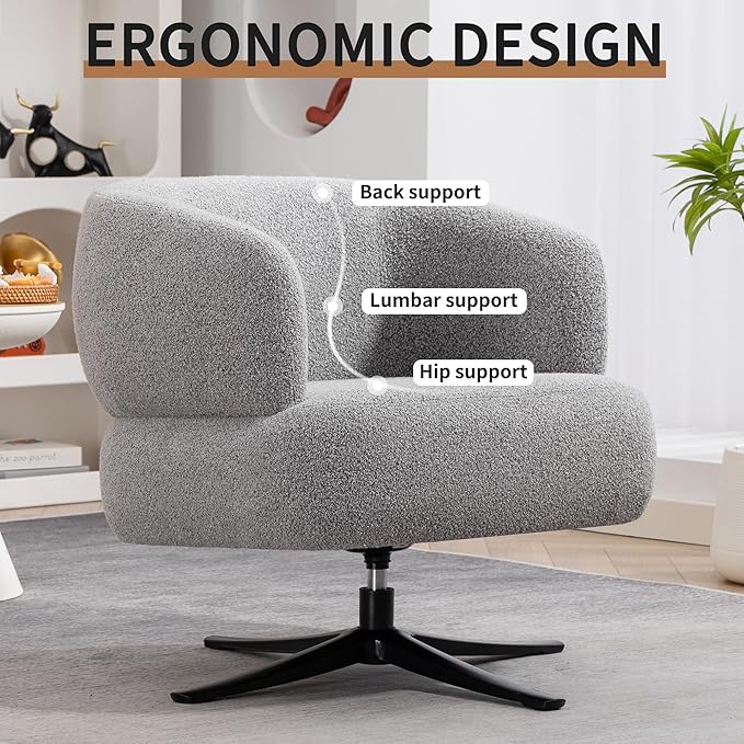 GDFStudio 360° Swivel Barrel Accent Chair Cuddle Style Single Sofa Lounge Chair for Living Room Bedroom Study Balcony or Reading Corner Antique Grey