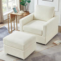 Aoiy &amp Wifon Accent Chair with Ottoman Upholstered Reading Chair with Ottoman Comfy Armchair with Wooden Legs Corduroy Beige