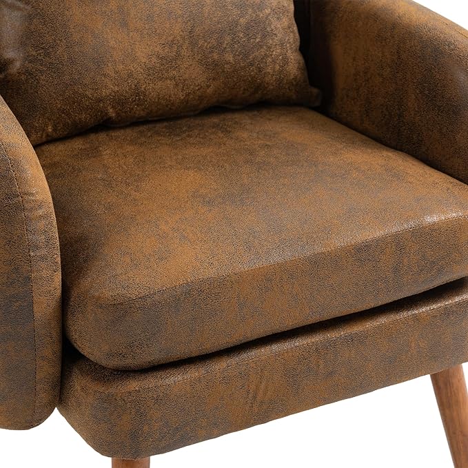Mid Century Lounge Armchair with Boucle Fabric Solid Wood Legs and Comfortable Cushions Ideal for Bedroom and Living Room Reading and Relaxing (Coffee)