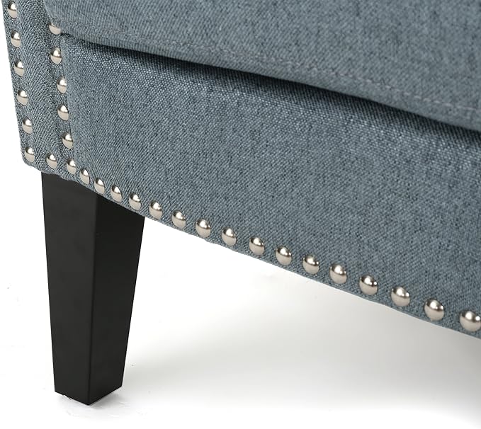 Christopher Knight Home Brice Vintage Scroll Arm Studded Fabric Club Chair Steel Blue / Dark Brown