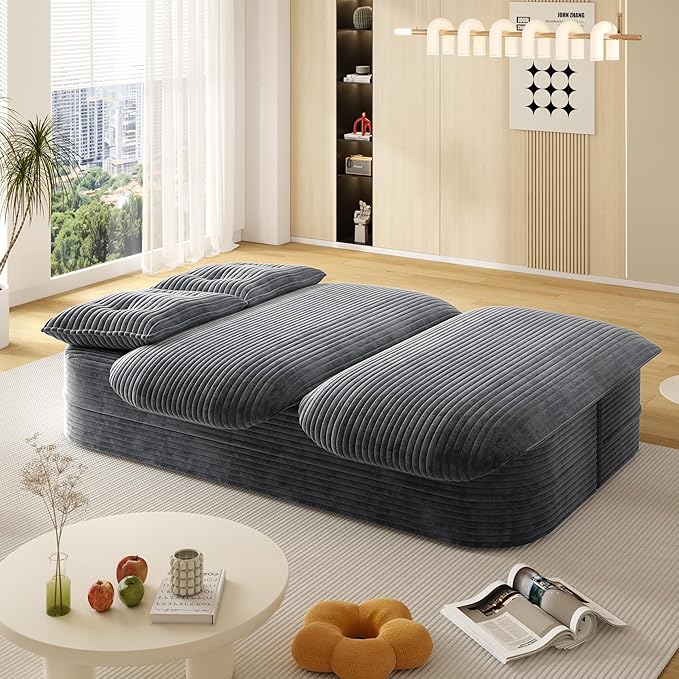 80 Convertible Folding Sofa Bed with Multi Functional BlanketKing Size Folding Mattress Sleeper Cloud Floor CouchCorduroy Boneless Sectional Couches for Living Room Bedroom (Dark Grey)