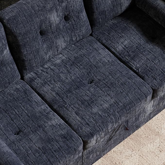 Convertible Queen Sofa Bed 63 Inch Chenille Pull Out Couch with Side Table 3 Seat Pull Out Sofa Bed with Level Adjustable Backrest Comfy Sleeper Sofas for Living Room Apartment Blue