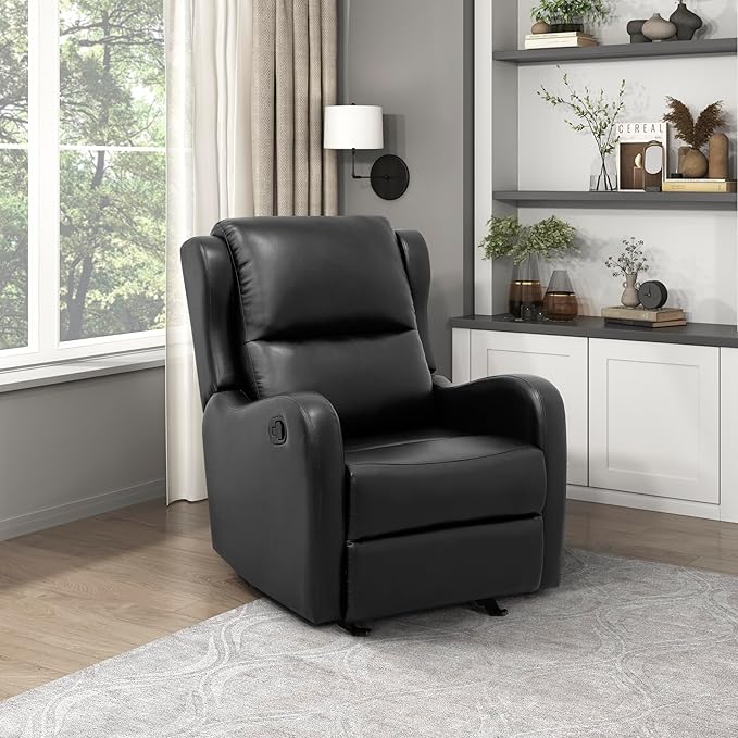 Lexicon Manual Glider Recliner Chair Reclining Sofa Chair Home Theater Seating Manual Glider Recliner for Living Room/Office/Apartment Easy Assembly Black Faux Leather