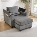 Merax Modern Upholstered Indoor Chaise Lounge with Pillows Charge Station &amp Cup Holders Single Sofa Couch with Armrest and Soild Legs Easy Assemble Gray