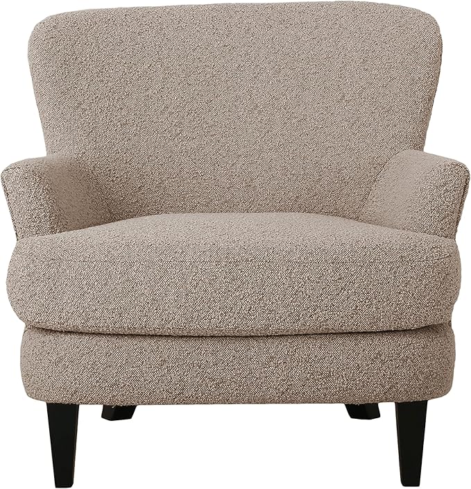 Christopher Knight Home Winnie Boucle Upholstered Wingback Club Chair and Ottoman Set Birch Wood Legs Living Room Accent Armchair with Footrest Bedroom/Reading Room Warm Stone Gray+Matte Black
