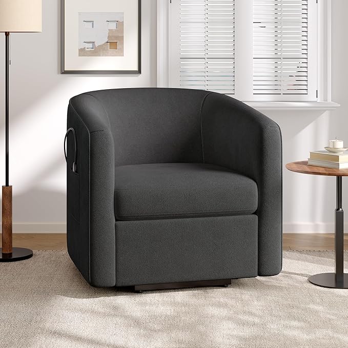 Power Lift Recliner Chair for Seniors Barrel Shape Recliner Chair with Footrest and Side Pocket Curved Armrests Lift Assist Lounge Chair Electric Lift Chair for Living Room (Dark Gray12)