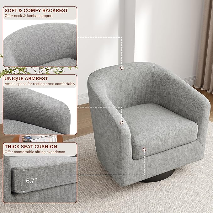 Lumibee Swivel Accent Barrel Chairs Set of 2 Upholstered Comfy Swivel Round Barrel Chair 360° Rotation Single Sofa Club Armchair for Living Room Reading Room Bedroom Light Grey