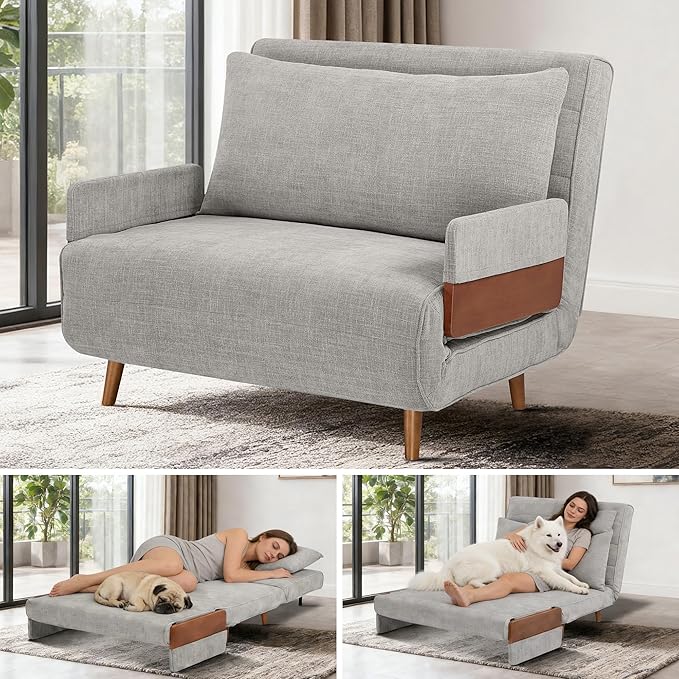 3 in 1 Sleeper Chair Bed Foldable Convertible Chair with Armrest Thickened Cushion and Sponge OTE Fabric Adjustable Backrest Upholstered Accent Sofa for Apartment/Bedroom/Office - Dark Grey