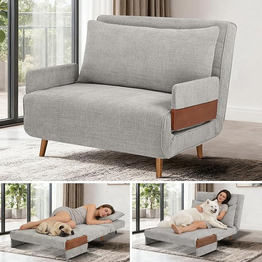 3 in 1 Sleeper Chair Bed Foldable Convertible Chair with Armrest Thickened Cushion and Sponge OTE Fabric Adjustable Backrest Upholstered Accent Sofa for Apartment/Bedroom/Office - Dark Grey