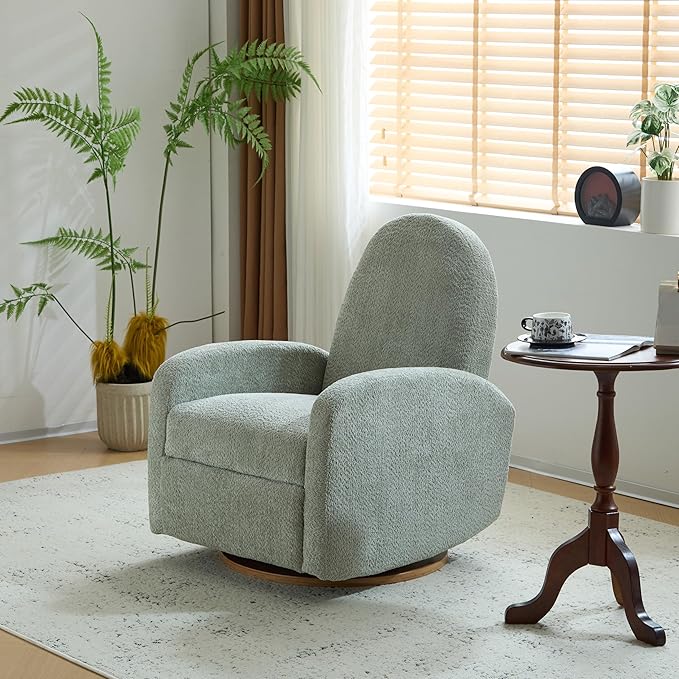GDFStudio Swivel Glider Recliner Chair Nursery Rocker Recliner Chair with Boucle Upholstered High Back Single Seat Sofa Chair with Deep Seat Manual Nursing Reclining for Living Room Light Green