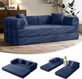 79 Convertible Sofa Bed with Fixed-Shape Frame &amp Removable Armrests Modular Corduroy Sleeper Sofa Folding Mattress Couch for Small Spaces - No Assembly Needed in Navy Blue (Includes 2 Pillows)