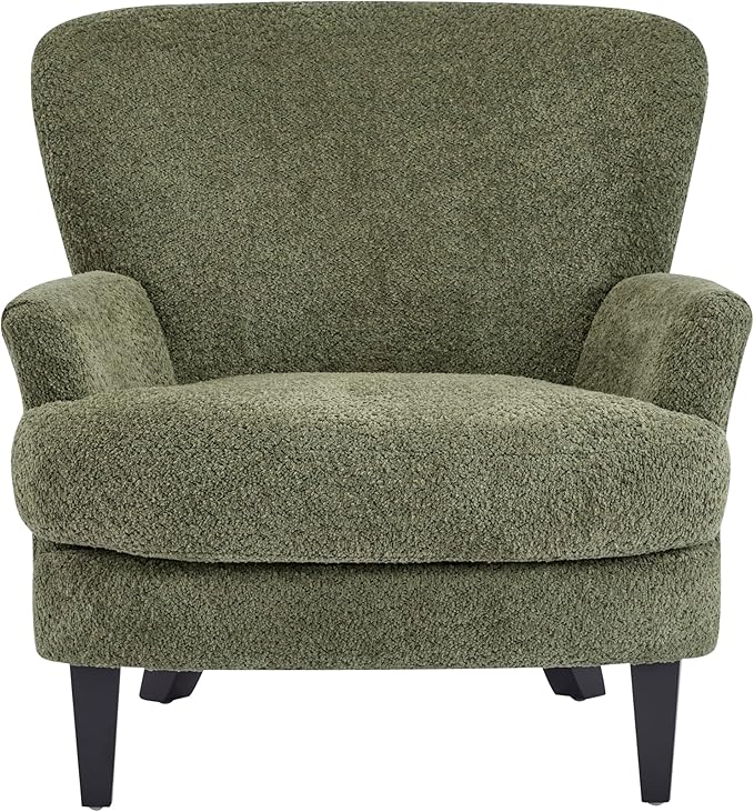 Christopher Knight Home Colby Boucle Upholstered Club Chair Living Room Accent Chair Wooden Frame Flared Armrest Plush Thick Cushion Reading Lounge Chair Space-Saving Furniture Olive Green