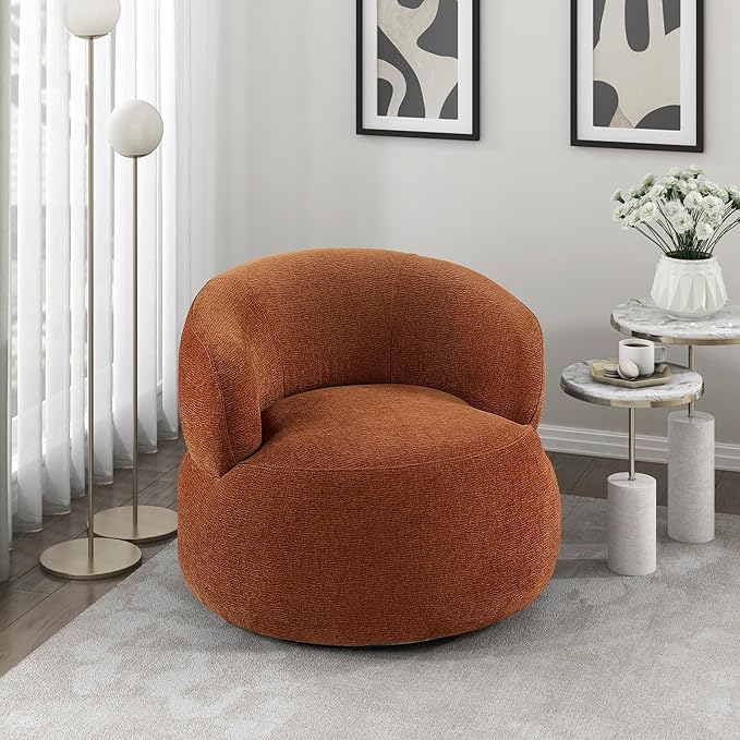 Lexicon Modern Barrel Swivel Accent Chair - Upholstered Soft Chenille Fabric with Metal Base 360 Degree Round Swivel Accent Chair for Living Room Bedroom Office No Assembly Required Rusty Orange