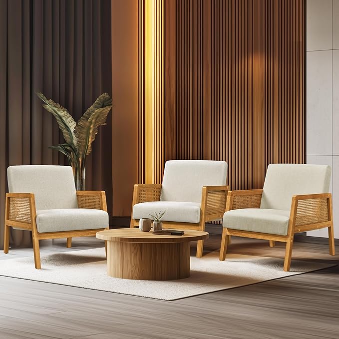 Yaheetech Accent Chair Modern Armchair with Wood Legs Mid Century Living Room Chair Linen Comfy Lounge Chair for Bedroom Reading Room Set of 2 Beige