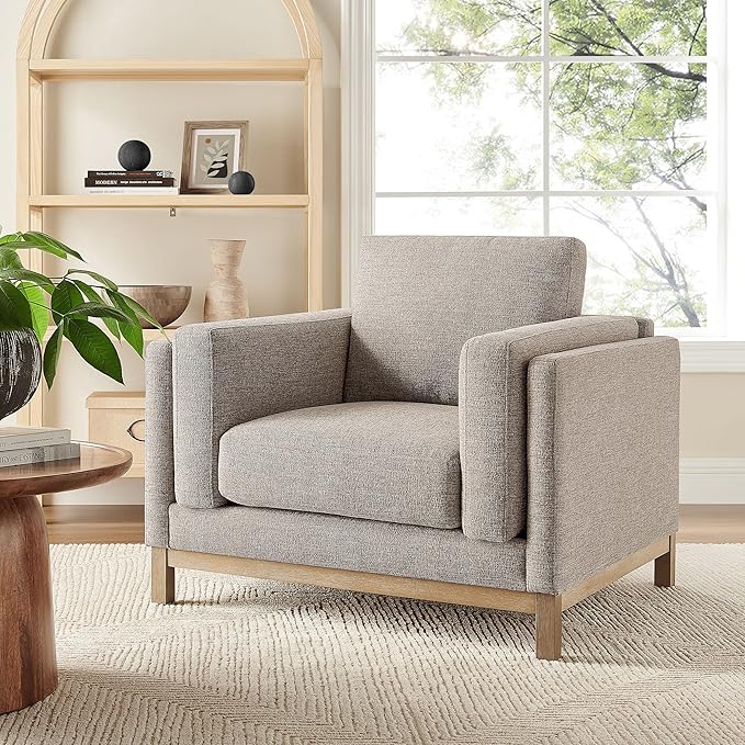 Modway Roscoe Fabric Armchair in Pewter - Comfortable Deep Seat Accent Chair with Arms for Living Room or Bedroom