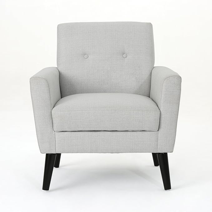 Christopher Knight Home Azhhc Vintage Club Chair Comfy Upholstered Fabric Living Room Accent Chair with Button Tufting Solid Birch Wood Legs for Living Room Office 34.5 H Light Gray
