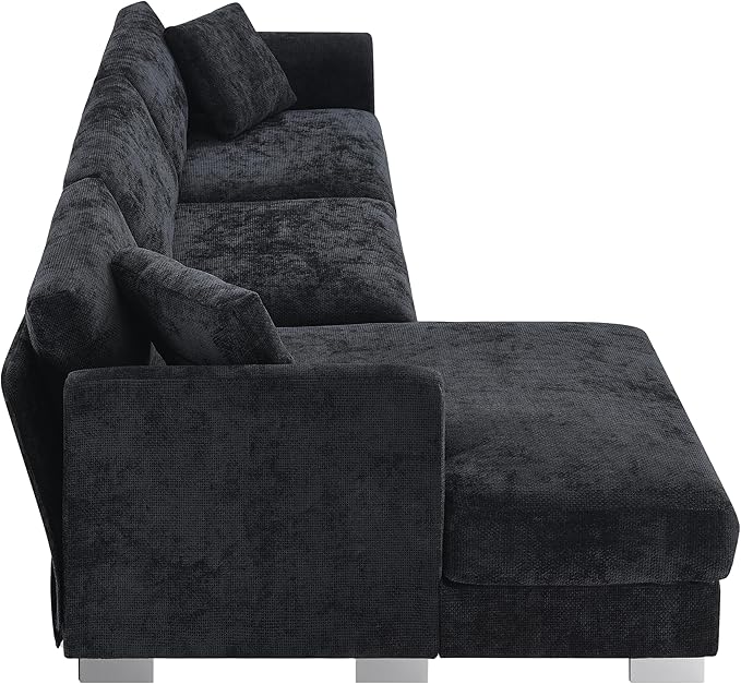 WILLIAMSPACE 96 Cloud Sectional Sofa Couch for Living Room Modern Upholstered L-Shape Sofa 3 Seater Couch with Oversized Chaise Contemporary Corner Sofa for Apartment Chenille (Left-FacingBlack)