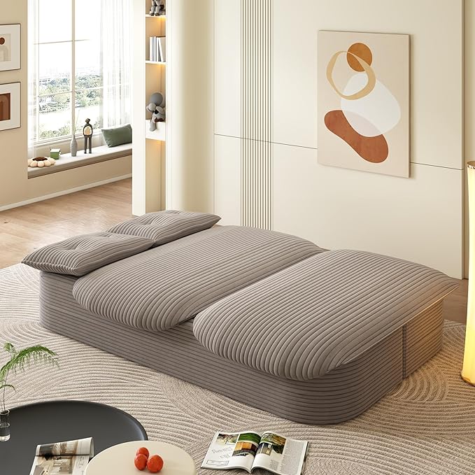 78.7 Floor Foam Sleeper Sofa Bed Folding Futon Corduroy Compression Loveseat Sofa Couch Bed Couch Foldable Full Size Couch with 2 Pillows for Living Room Bedroom Apartment