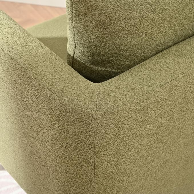 29.5 Wide Fleece Accent Barrel ChairFabric Upholstered Side Chair for Living Room BedroomModern Round Club ChairPadded Single Armchair with Pillow for Indoor (Barrel Olive Green)
