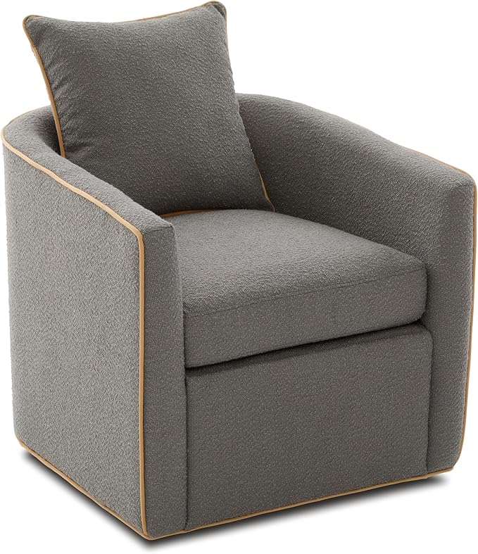 360° Swivel Accent Chair with Curved Armrest Bouclé Upholstered Club Chair Barrel Sofa Chair for Living Room Reading Corner Small Spaces (Light Grey13)