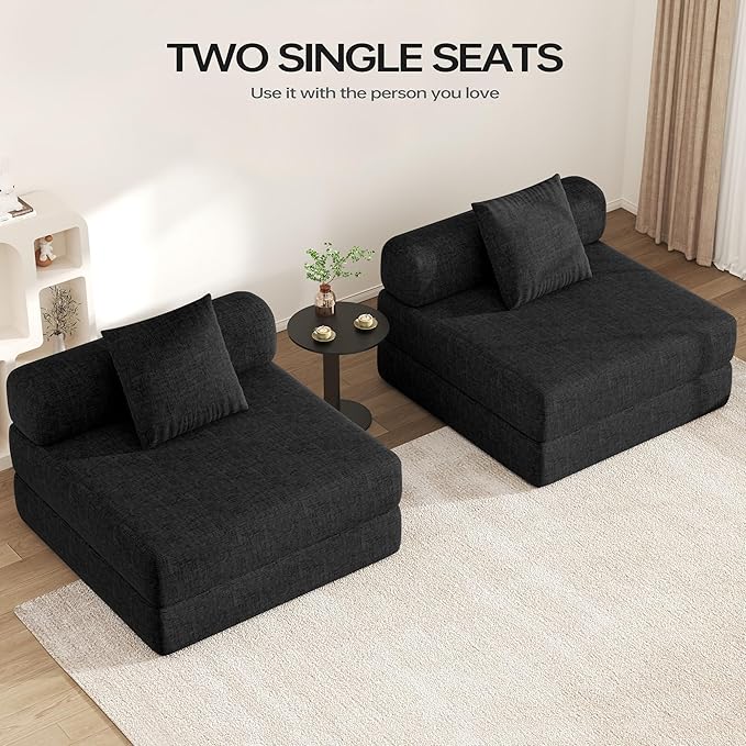 DURASPACE 39.2'' Folding Sofa Bed Floor Foldable Futon with Memory Foam Convertible Sleeper Chair with Back Support for Living Room (Chenille Black)