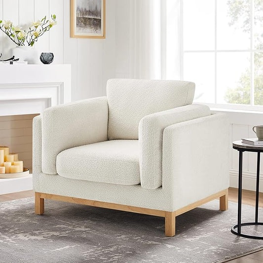 VANOMi 41.34 Oversized Accent Chair Upholstered Armchair with Solid Wood Legs Living Room Chairs with Wide Armrest Pads Reading Chair for Bedrooms Apartments Living Rooms Offices（Beige）