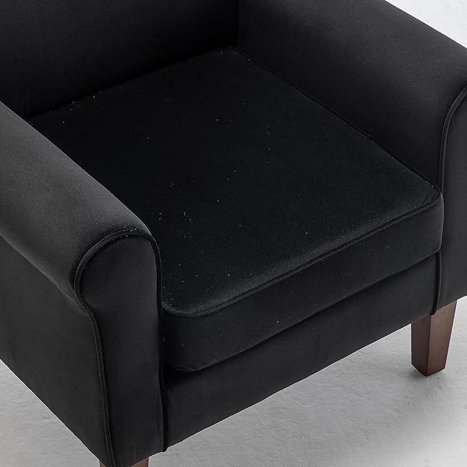 Classic Accent Armchair with Birch Wood Frame and Comfortable Rolled Armrests Arm Chairs for Living Room Bedroom and Office Decor Black