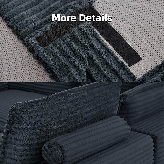 L Shaped Couch Convertible 109 Modular Cloud Couch with Ottoman 3 Seater Upholstered Sectional Sofa Plush Corduroy Boneless Sofa for Living Room Bedroom and Apartment Dark Grey