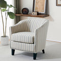 Christopher Knight Home Austin Fabric Upholstery Wood Frame Club Chair Stripes Pattern and Channel Stitching Living Room Barrel Chair Comfy Armchair Tub Design with Removable Cushion Beige + Blue