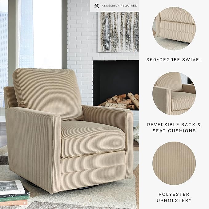 Signature Design by Ashley Icaman Contemporary Swivel Chair with Removable Cushions Light Brown