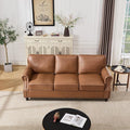 WILLOVE 79'' Faux Leather Sofa Classic 3 Seater Leather Couch with Rolled Arm and Nailhead Trim Mid-Century Modern Couch for Living Room Apartment Easy to Install Brown