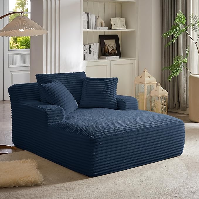 KEIKI 66 Oversized Chaise Lounge Chair Indoor Minimalist Lounger for Small Spaces Apartments &amp Studios Comfy Low-Profile Sleeper-Style Seating for Relaxing Reading &amp Unwinding