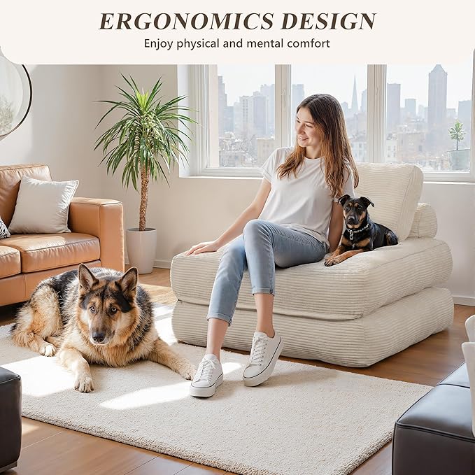 Folding Sofa BedConvertible Sleeper Chair for Adults Folding Sofa Bed Foam Filling Couch with PillowSleeper Chairs Single Size Floor MattressWhite
